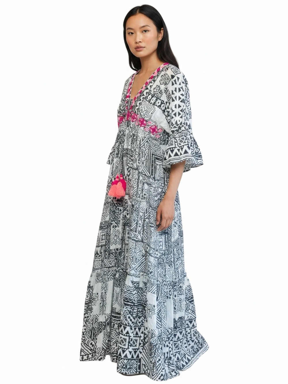 Hemnant & Nandita maxi black white kaftan caftan kimono tall boho swim cover